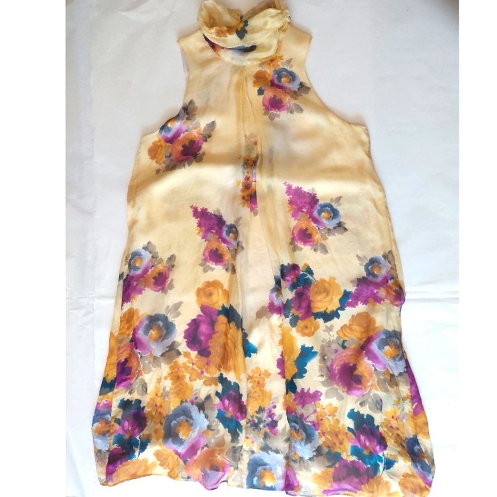 Floral Sleeveless Silk Dress